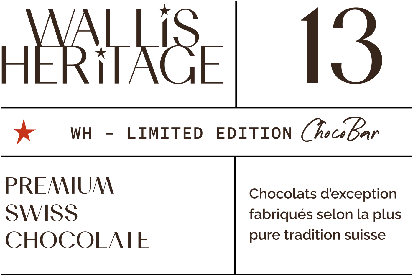 Collection ChocoBar Wallis Heritage — 13 tablettes de chocolat
